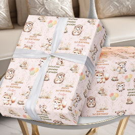 Woodland Animals Pastel Girl Geburtsname Geschenkpapier