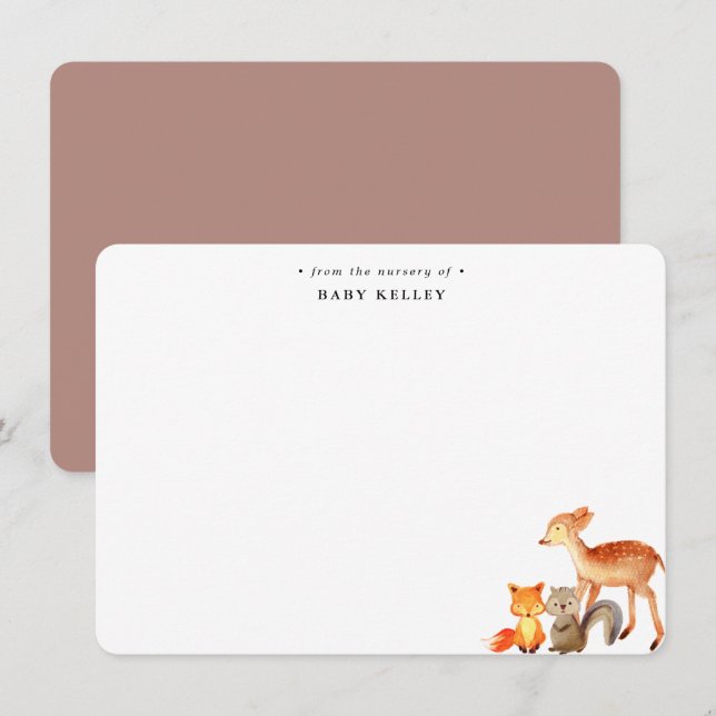Woodland Animals Personalisierte flache Babytafel Mitteilungskarte (Vorne/Hinten)