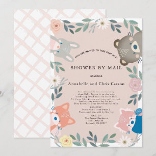 Woodland Animals Pink Floral Baby Dusche by Mail Einladung