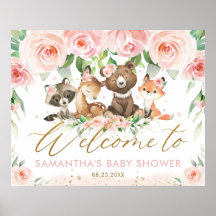 Woodland Animals Pink Floral Baby Dusche Willkomme