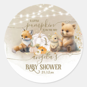 Woodland Animals Pumpkin Fall Baby Dusche Runder Aufkleber