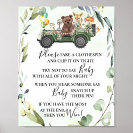 Woodland Animals Say Baby Shower Game Sign Poster