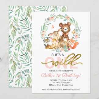 Woodland Animals Sie ist ein wilder erster Geburts Einladung