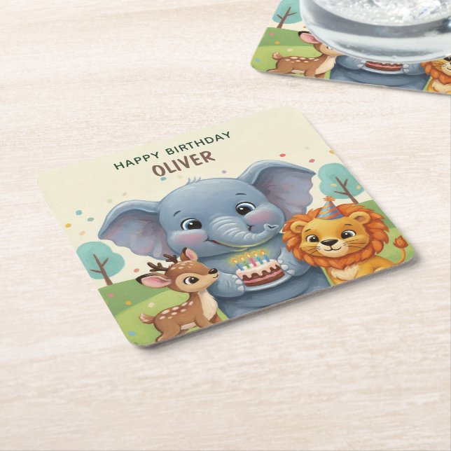 Woodland Animals Storybook Birthday Rechteckiger Pappuntersetzer (angewinkelt)