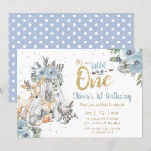 Woodland Animals Tribal Blue Wild 1 1. Geburtstag