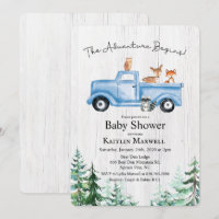 Woodland Animals Truck Kinderdusche Einladung