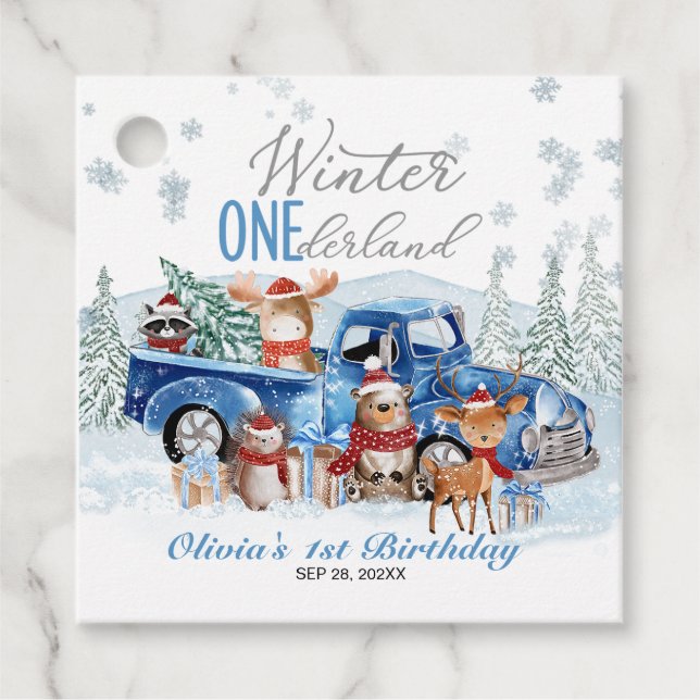 Woodland Animals Truck ONEderland 1st Birthday Geschenkanhänger (Vorderseite)