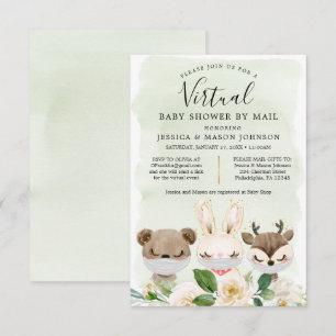 Woodland Animals Virtual Baby Dusche lädt Green ei Einladung