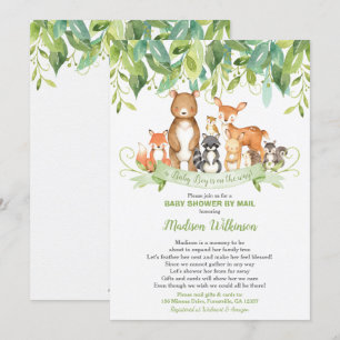 Woodland Animals Virtual Baby Shower Mail Grüne Einladung
