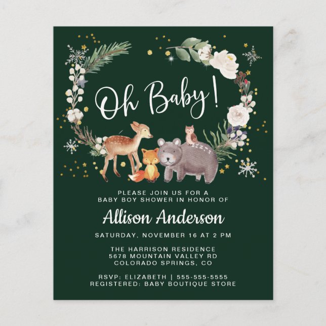 Woodland Animals Watercolor Winter Baby Dusche (Vorderseite)