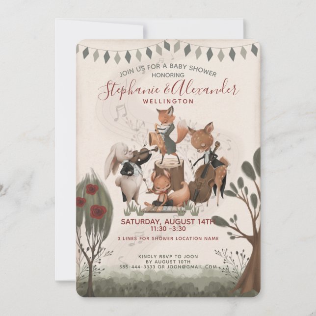 Woodland Animals Whimsical Watercolor Kinderdusche Einladung (Vorderseite)