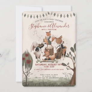 Woodland Animals Whimsical Watercolor Kinderdusche Einladung