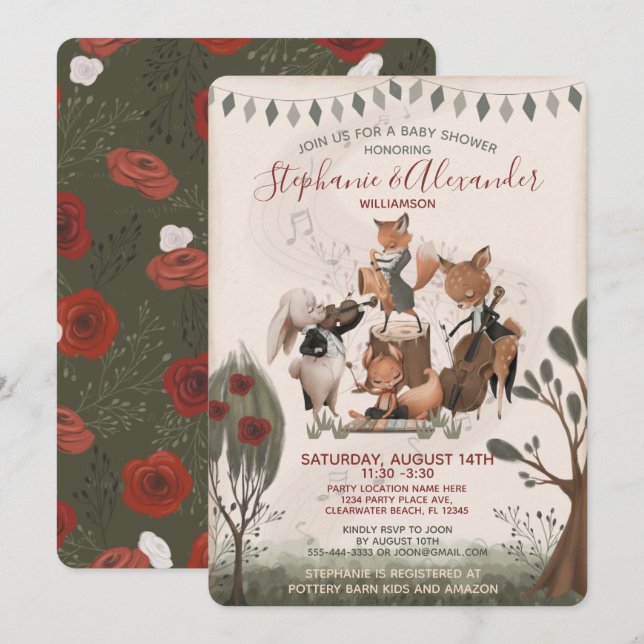 Woodland Animals Whimsical Watercolor Kinderdusche Einladung (Vorne/Hinten)