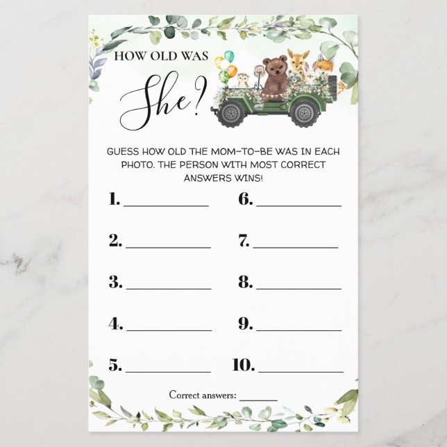 Woodland Animals Wie alt war sie Baby Showcard Flyer (Vorne)