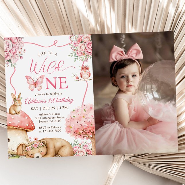 Woodland Animals Wild One 1st Birthday Photo Einladung (Von Creator hochgeladen)