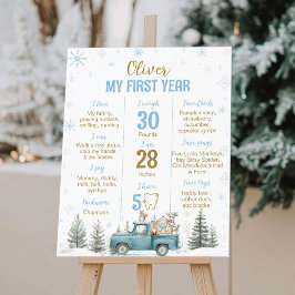 Woodland Animals Winter 1st Birthday Milestone Poster