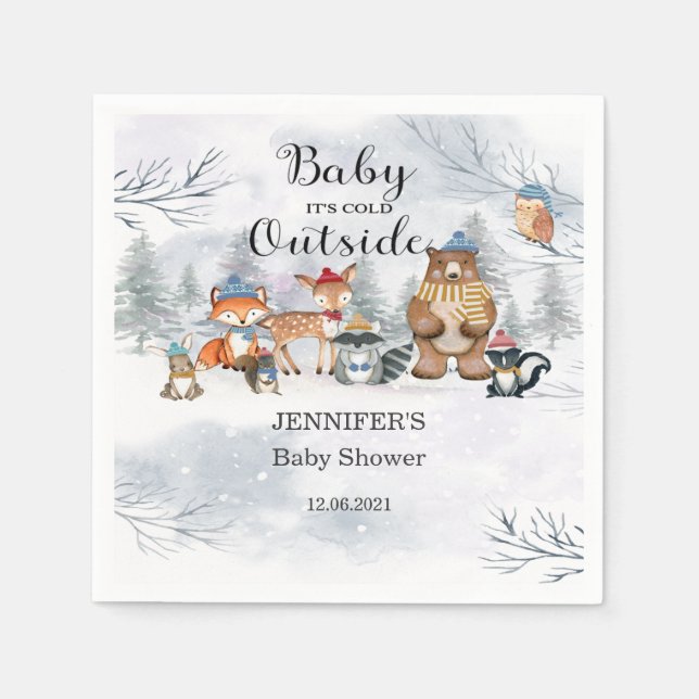 Woodland Animals Winter Baby Dusche Serviette (Vorderseite)