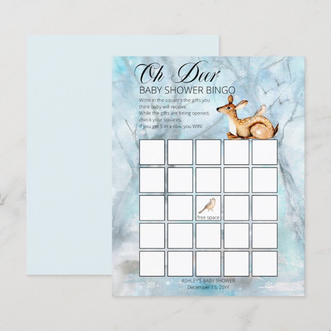 Woodland Animals Winter Boy Baby Shower Bingo Card (Vorne/Hinten)