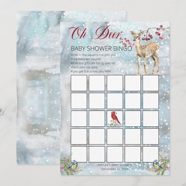 Woodland Animals Winter Boy Baby Shower Bingo Card Einladung (Vorne/Hinten)