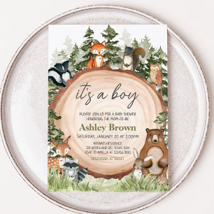 Woodland Animals Wood Slice Baby Dusche Einladung