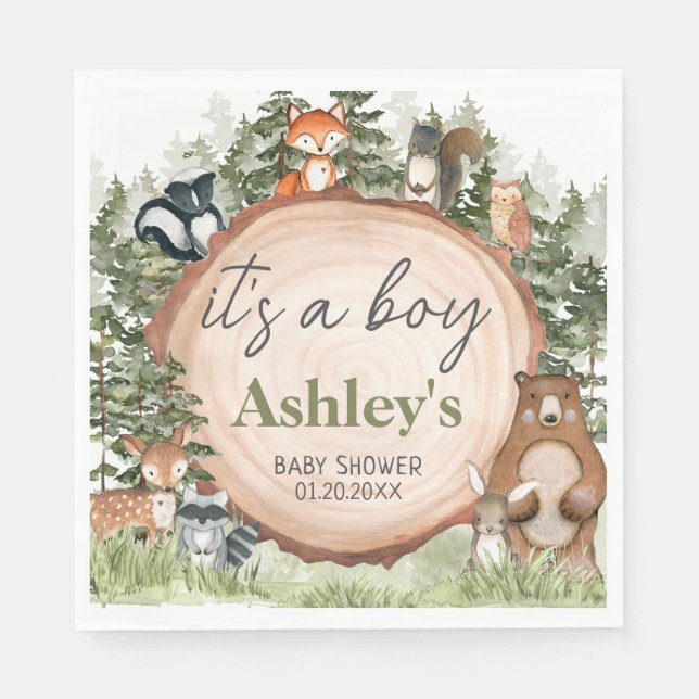 Woodland Animals Wood Slice Baby Dusche Serviette (Vorderseite)