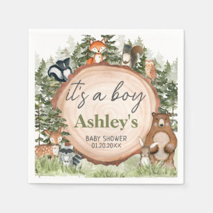 Woodland Animals Wood Slice Baby Dusche Serviette