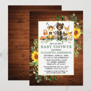 Woodland Animals Wood Sunflowers Kinderdusche Einladung
