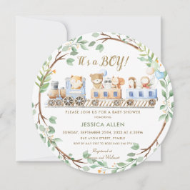 Woodland Animals Züge Grünpflanzen Kinderdusche   Einladung