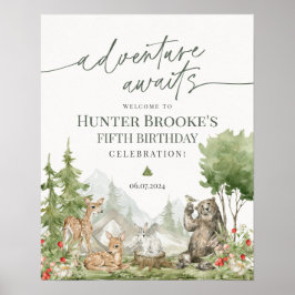 Woodland Animaux Anniversaire Affiche de bienvenue