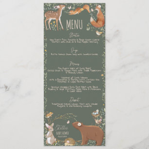 Woodland Animaux Forest Friends Menu Baby shower