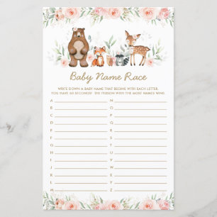 Woodland Animes Blush Floral Baby Name Race Game