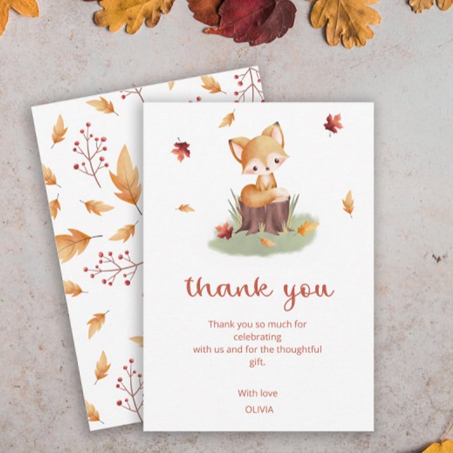 Woodland Autumn Baby Fox Babydusche Dankeskarte (Von Creator hochgeladen)