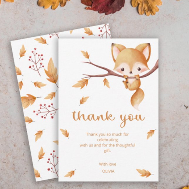 Woodland Autumn Baby Fox Babydusche Dankeskarte (Von Creator hochgeladen)