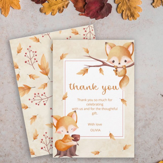 Woodland Autumn Baby Fox Babydusche Dankeskarte (Von Creator hochgeladen)