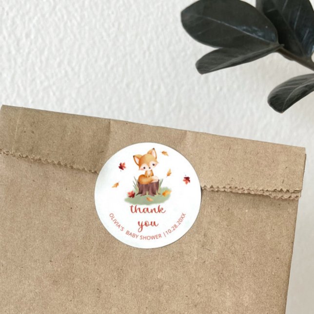 Woodland Autumn Baby Fox Vielen Dank Runder Aufkleber (Von Creator hochgeladen)