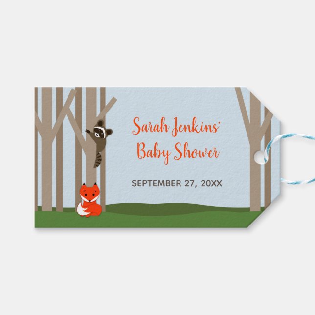 Woodland Babies Babydusche Geschenkanhänger (Vorderseite (Horizontal))