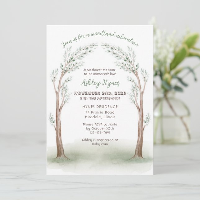 Woodland Baby-Animal-Dusche Einladung (Stehend Vorderseite)