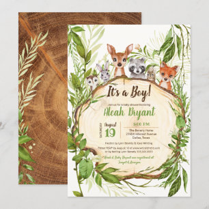 Woodland Baby Animals Forest Boy Baby Dusche Einladung