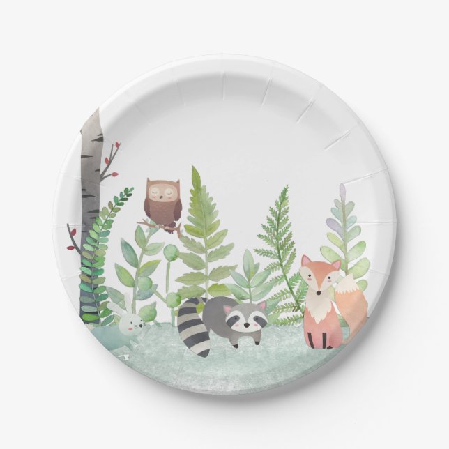 Woodland Baby Animals Greenerity Baby Shower Party Pappteller (Vorderseite)