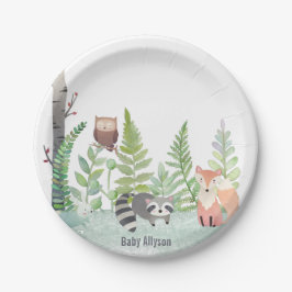 Woodland Baby Animals Greenery Monongram | Pappteller