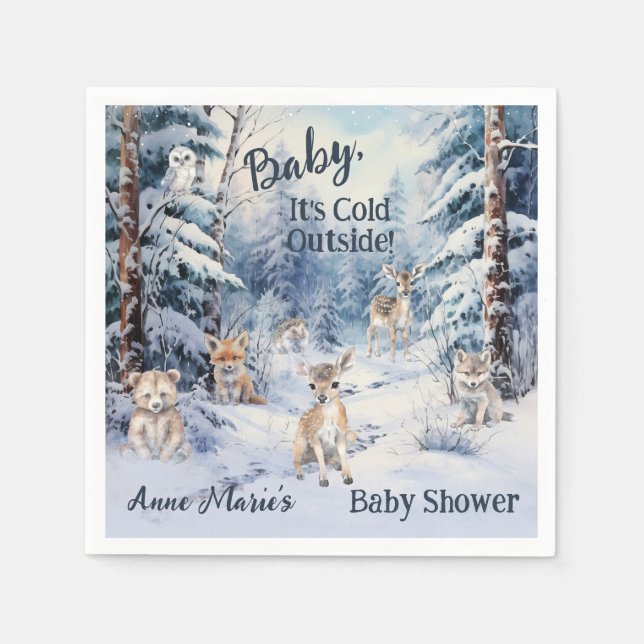 Woodland Baby Animals Winter Boy Baby Dusche Serviette (Vorderseite)