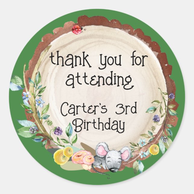 Woodland Baby Birthday Runder Aufkleber (Vorderseite)
