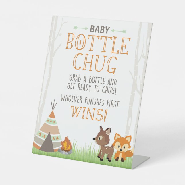 Woodland Baby Bottle Party Dusche Schild (Vorderseite)