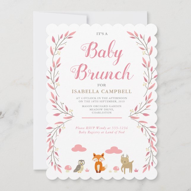 Woodland Baby Brunch Einladung (Vorderseite)