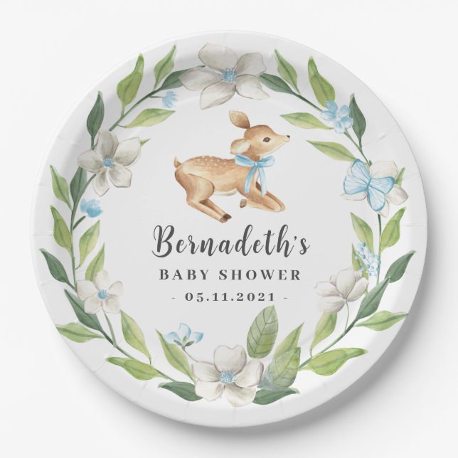 Woodland Baby Deer Baby Shower Paper Plate Pappteller (Vorderseite)