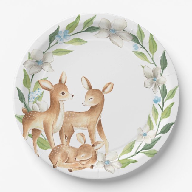 Woodland Baby Deer Baby Shower Paper Plate Pappteller (Vorderseite)