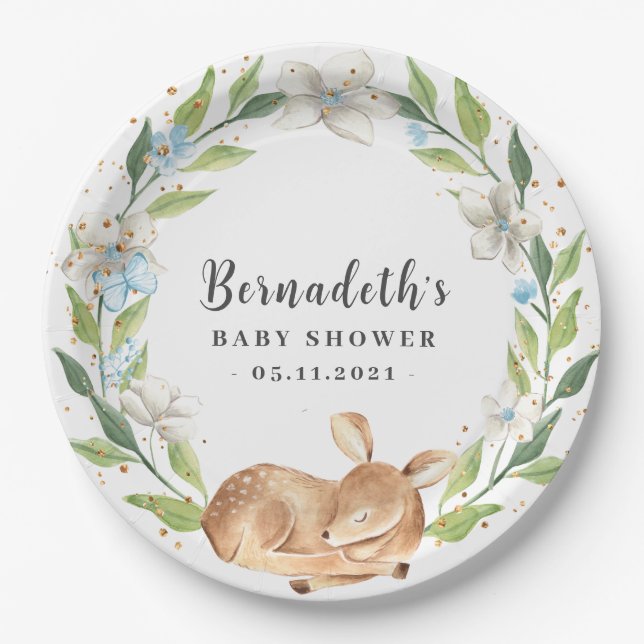 Woodland Baby Deer Baby Shower Plakat Pappteller (Vorderseite)