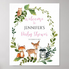 Woodland Baby Dusche Begrüßungs-Mädchen Poster