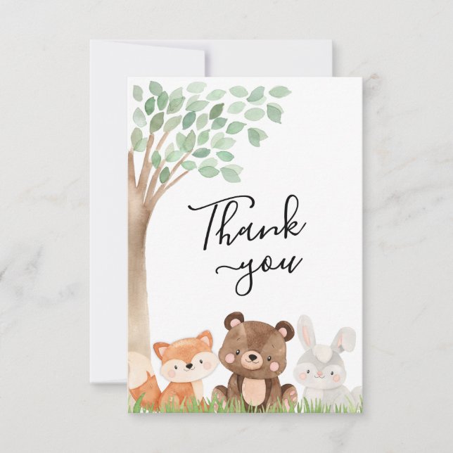 Woodland Baby Dusche Danke Karte (Vorderseite)