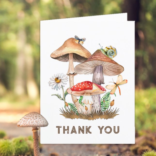 Woodland Baby Dusche Danke Karte | Pilze & (Mushroom Woodland Baby Shower Thank You Card)
